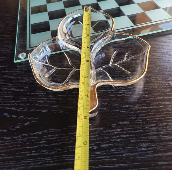 Vintage MAPLE LEAF Candy / Relish Dish Hazel Atlas Clear Glass - gold tr… - Picture 5 of 7